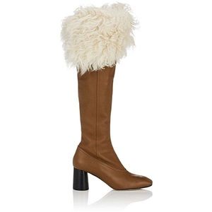 Brown Helmut Lang shearling over the knee boots